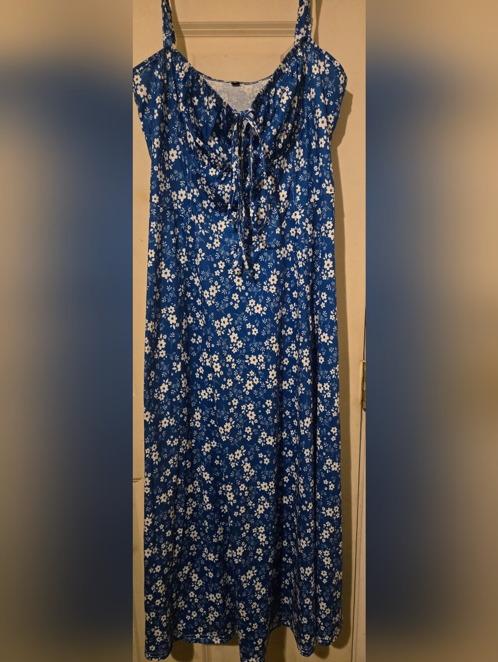 Blue Floral Spaghetti-Strap Maxi Dress